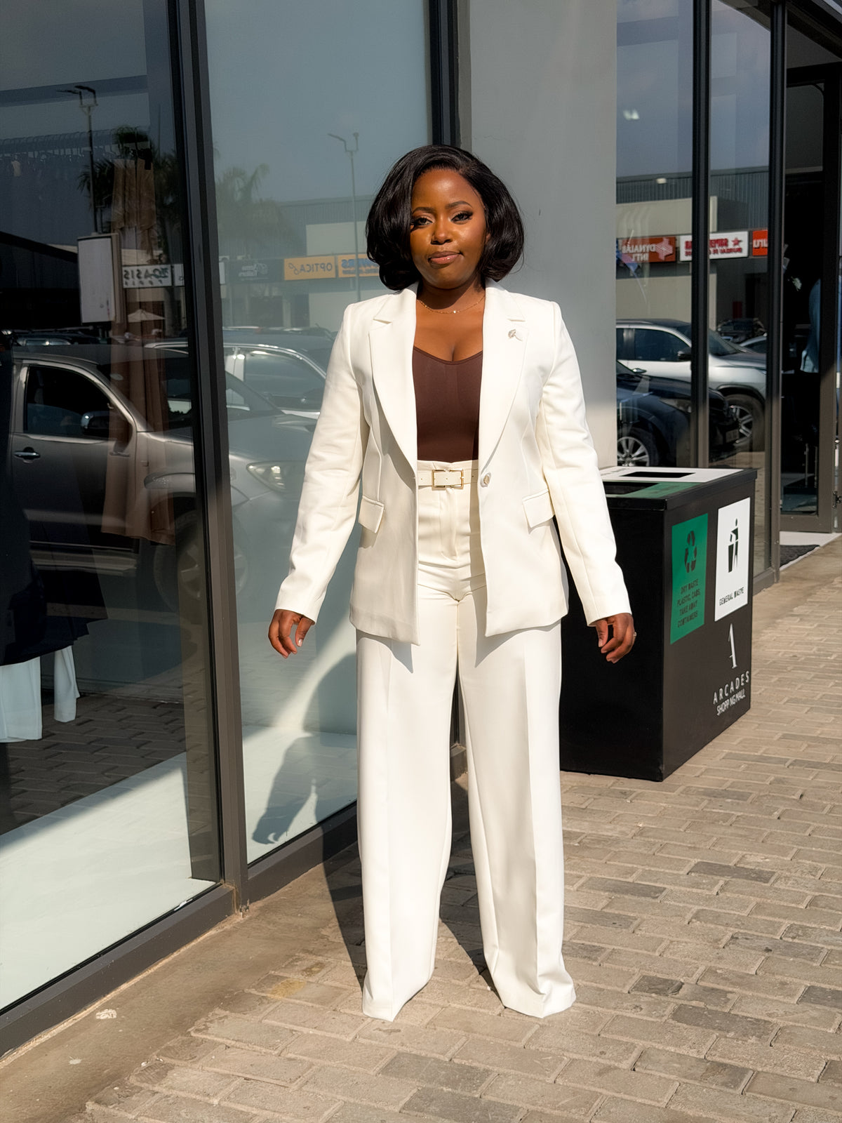 Cream Straight Pant Suit