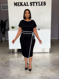 Black-White Lined Knot Dress