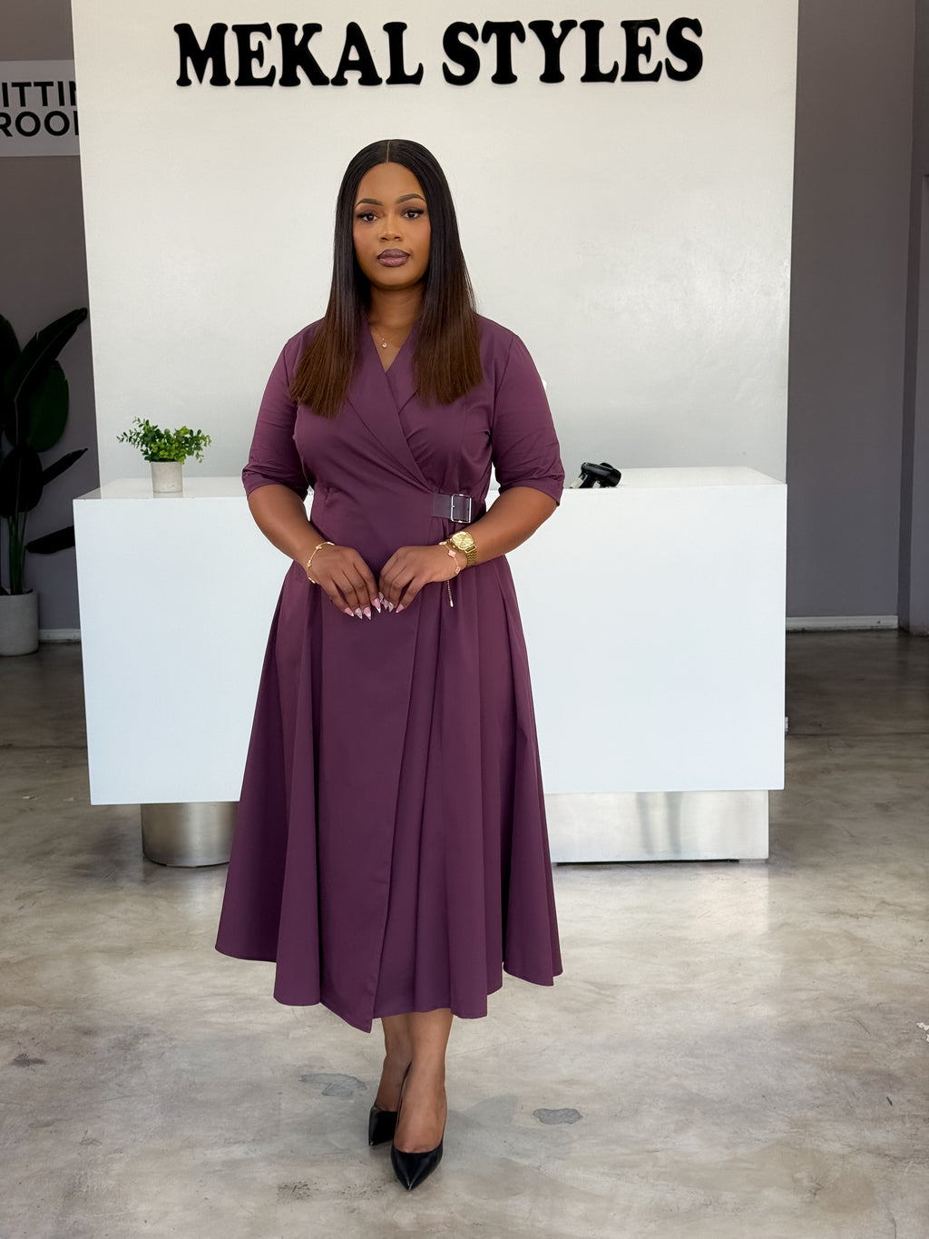 Purple Side Buckle Dress