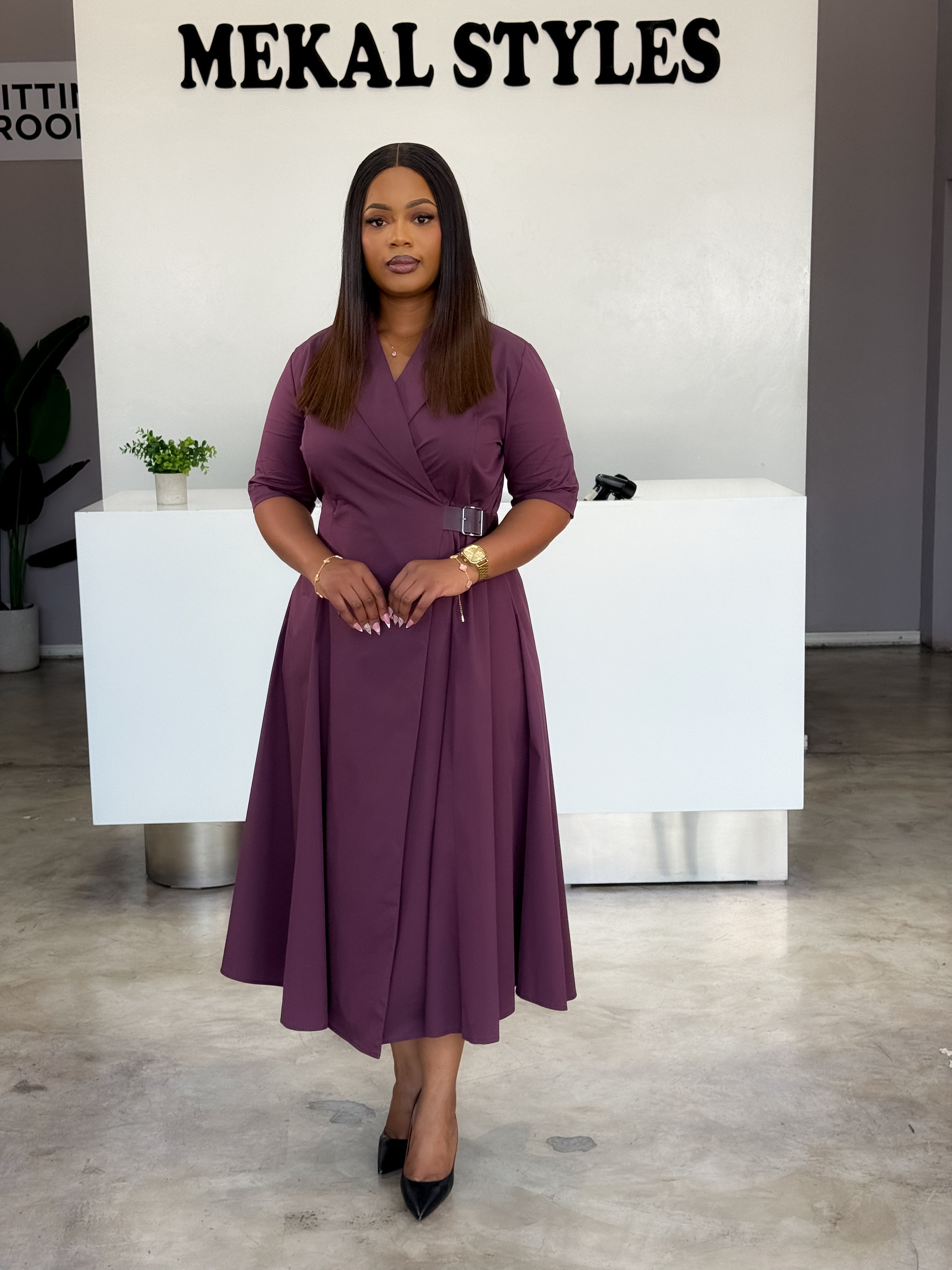 Purple Side Buckle Dress