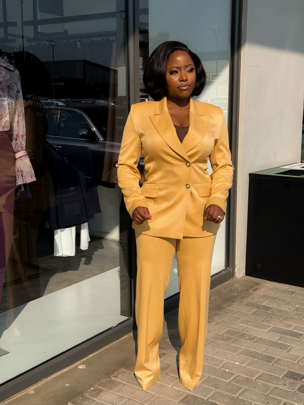 Mustard Double Breasted Straight Pant Suit