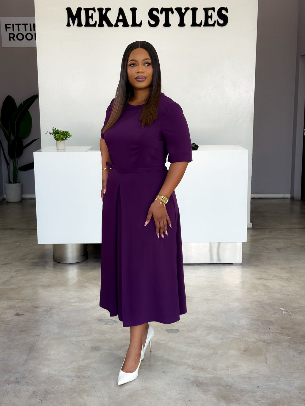 Plum Front Pleat Dress