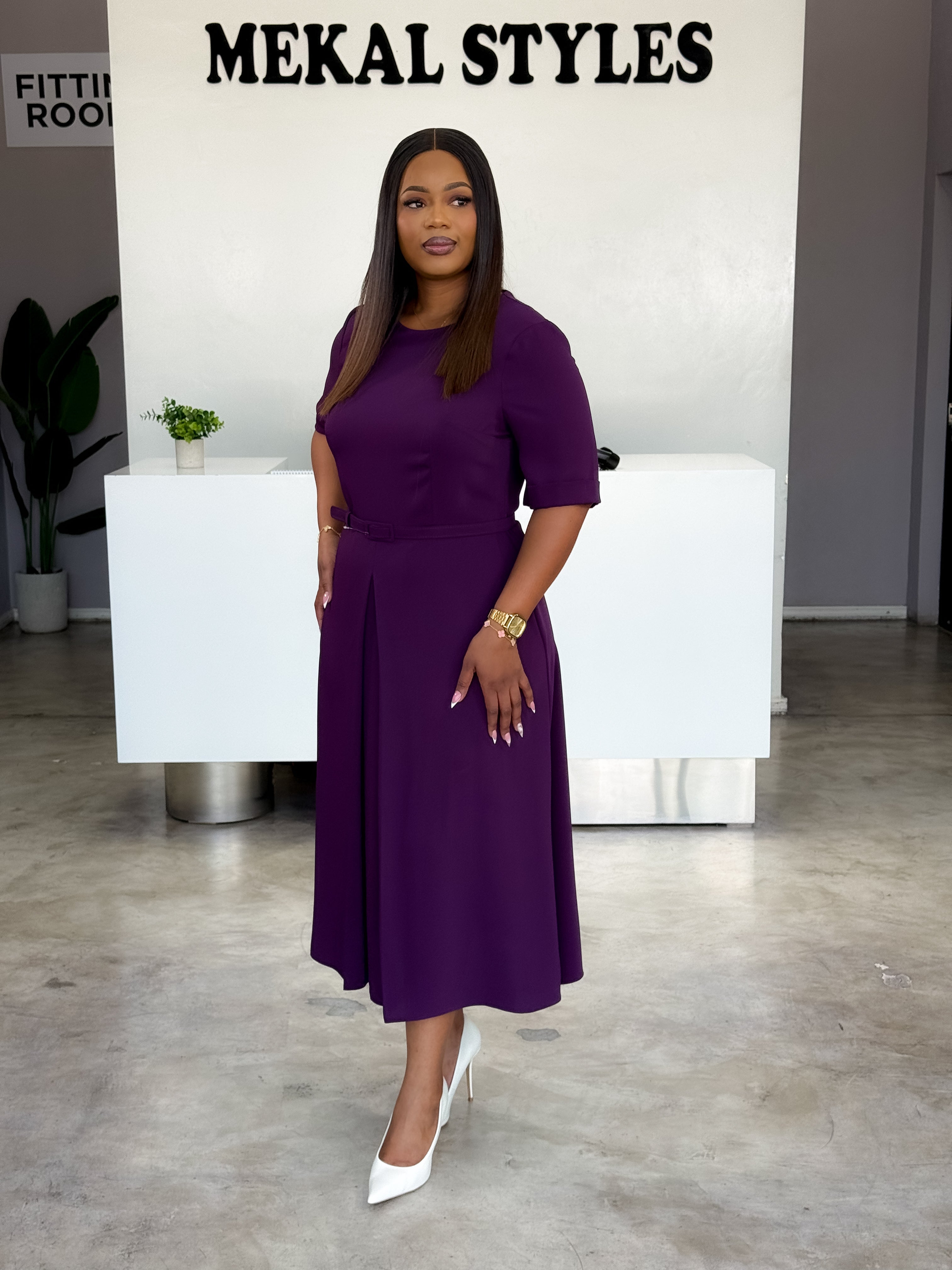 Plum Front Pleat Dress