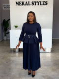 Navy Bottom Pleat Skirt Suit