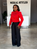Red Military Blazer Pant Suit.