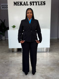 Black Double Breasted Straight Pant Suit.