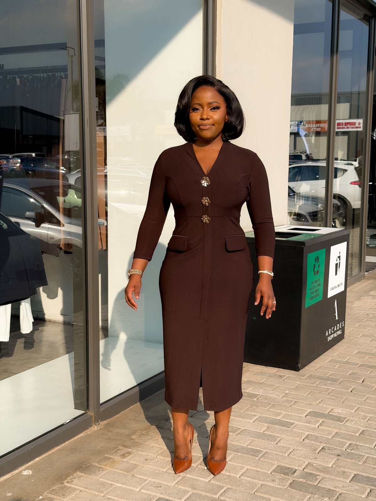 Dark Brown Buttoned Dress