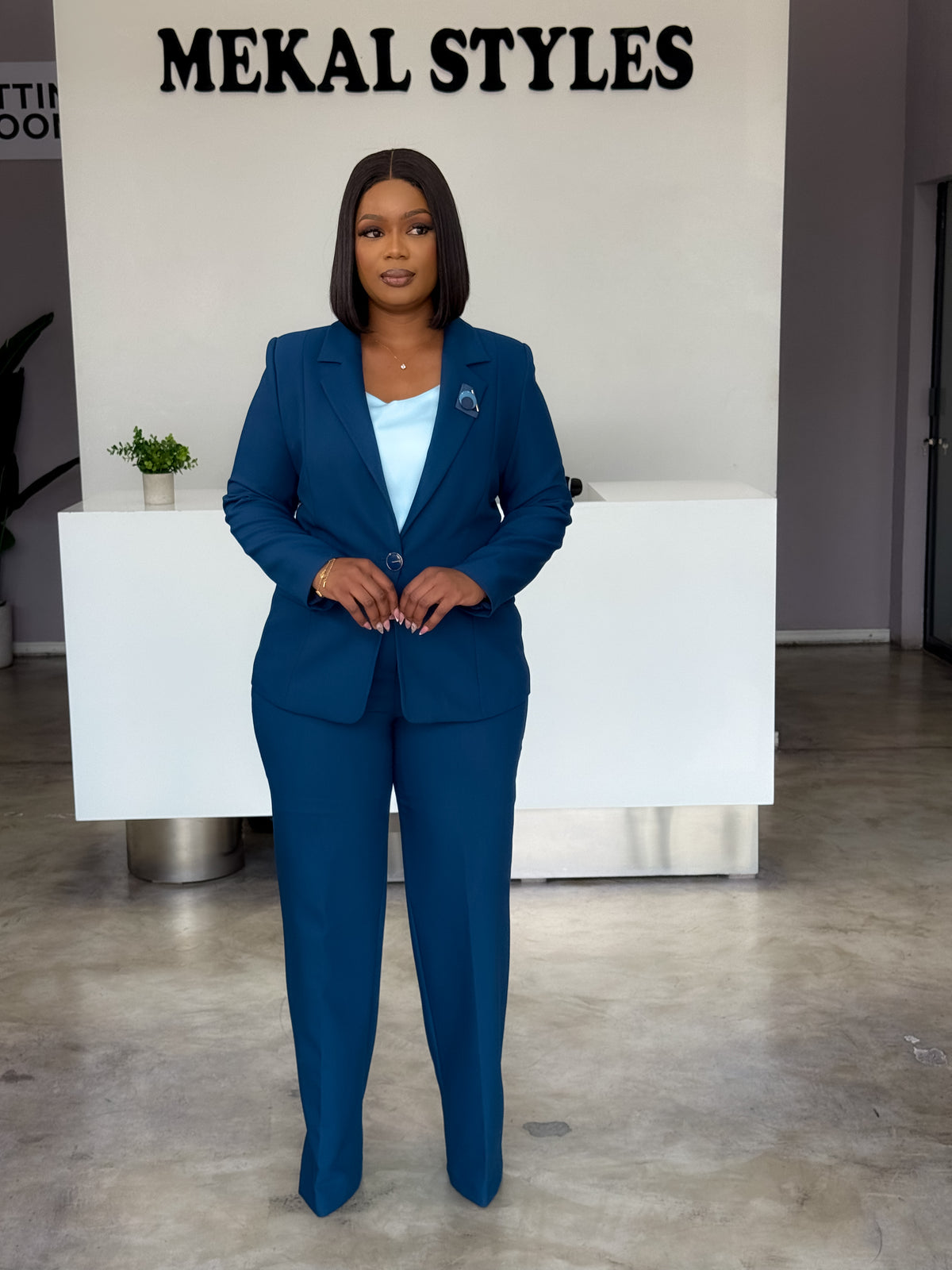 Petrol Straight Pant Suit