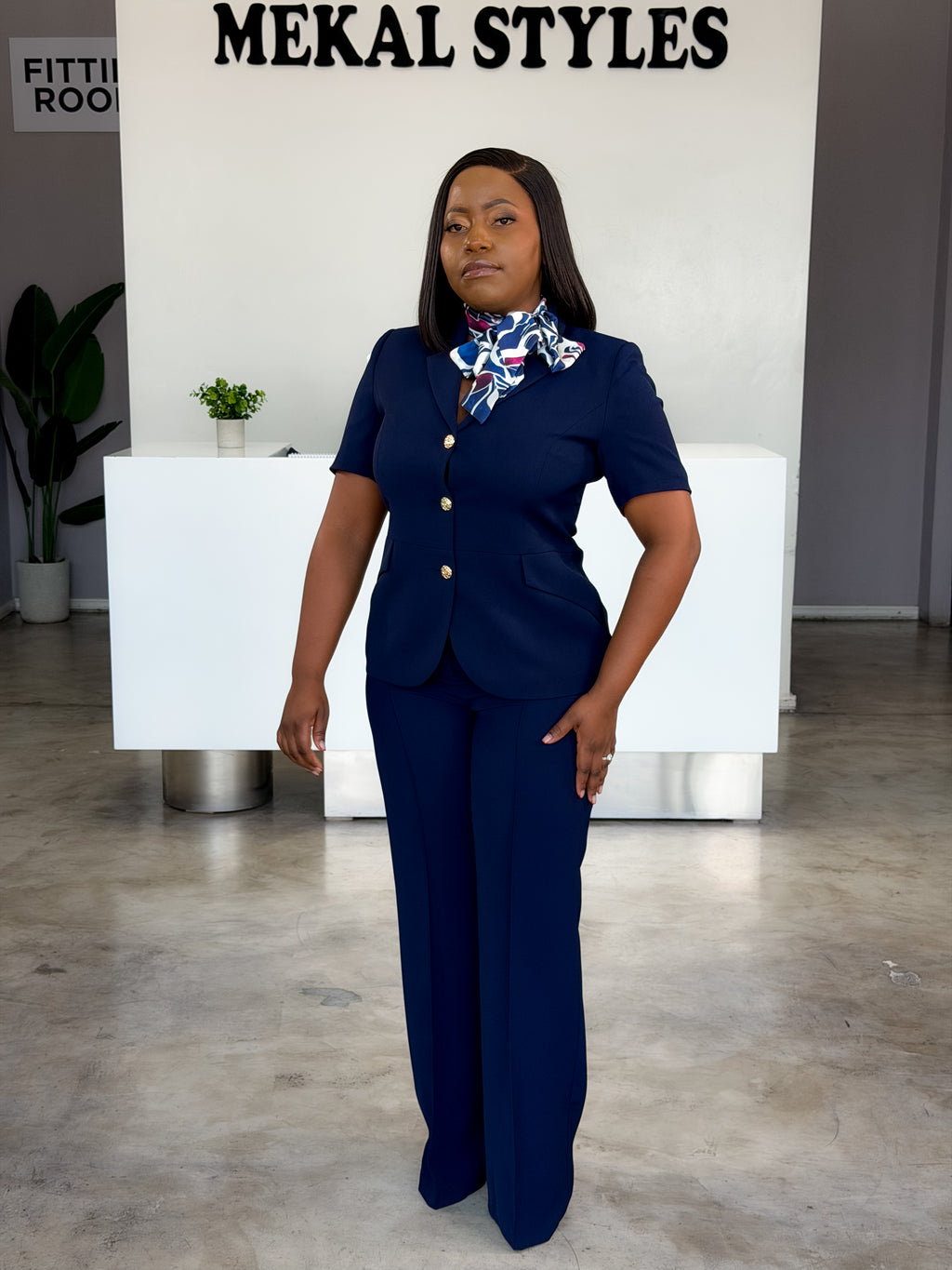 Navy Scarf Suit