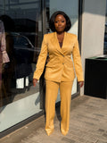 Mustard Double Breasted Straight Pant Suit