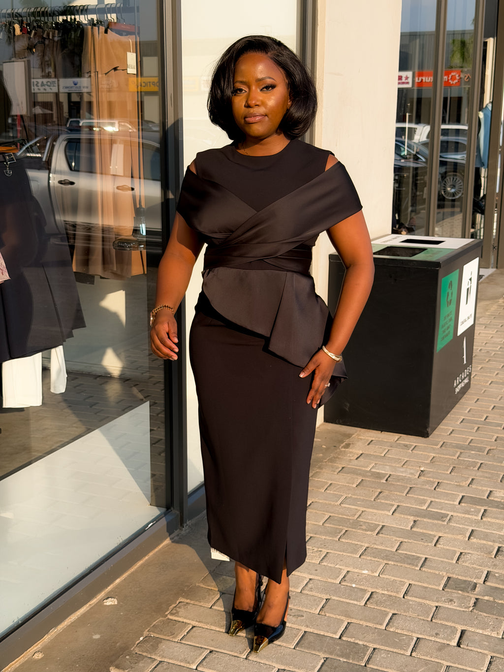 Black-Silk Detailed Slit Dress