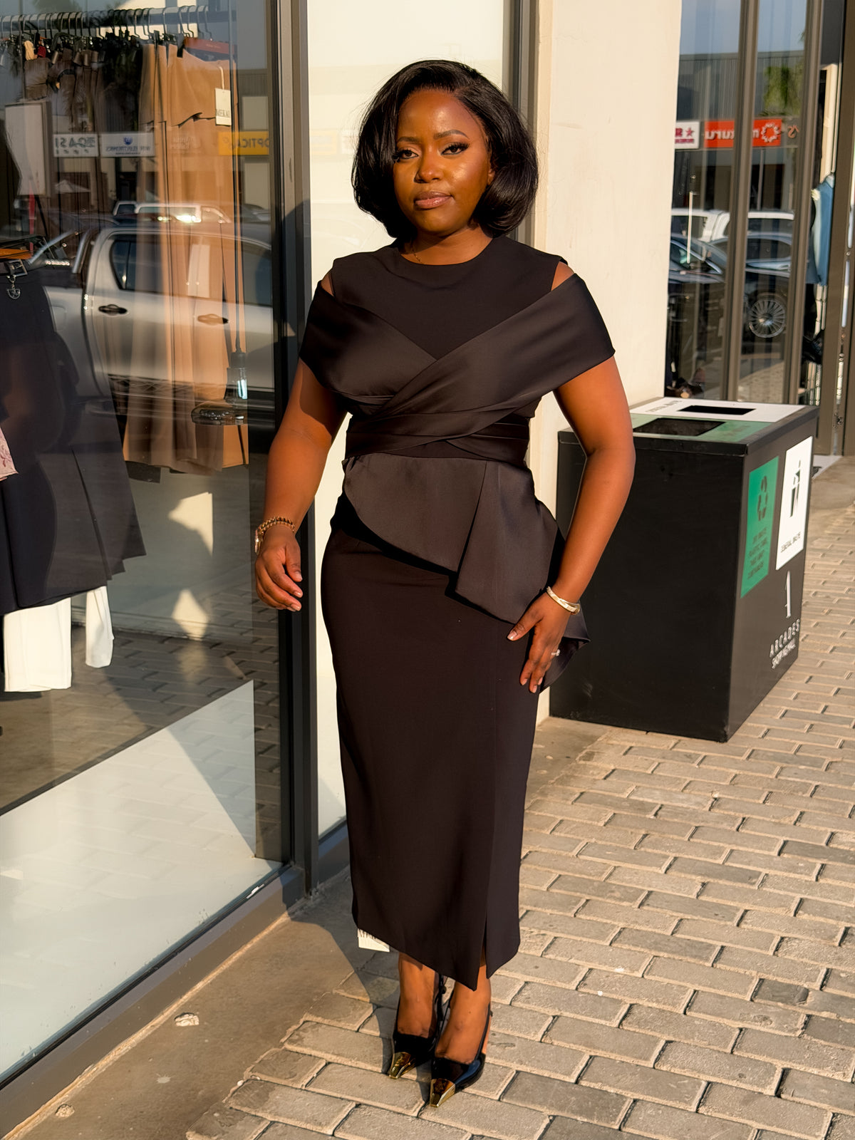 Black-Silk Detailed Slit Dress