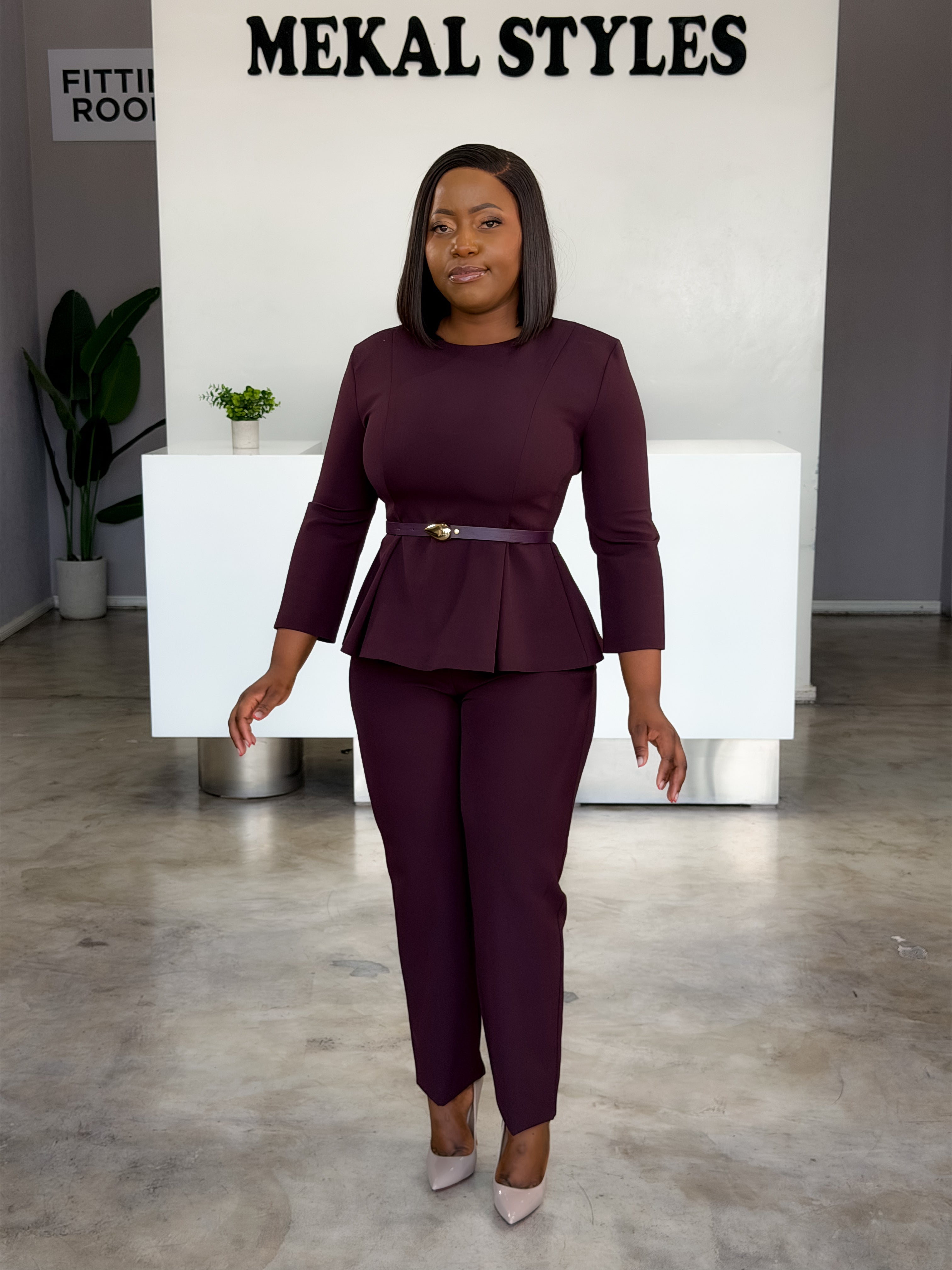 Plum Belted Suit