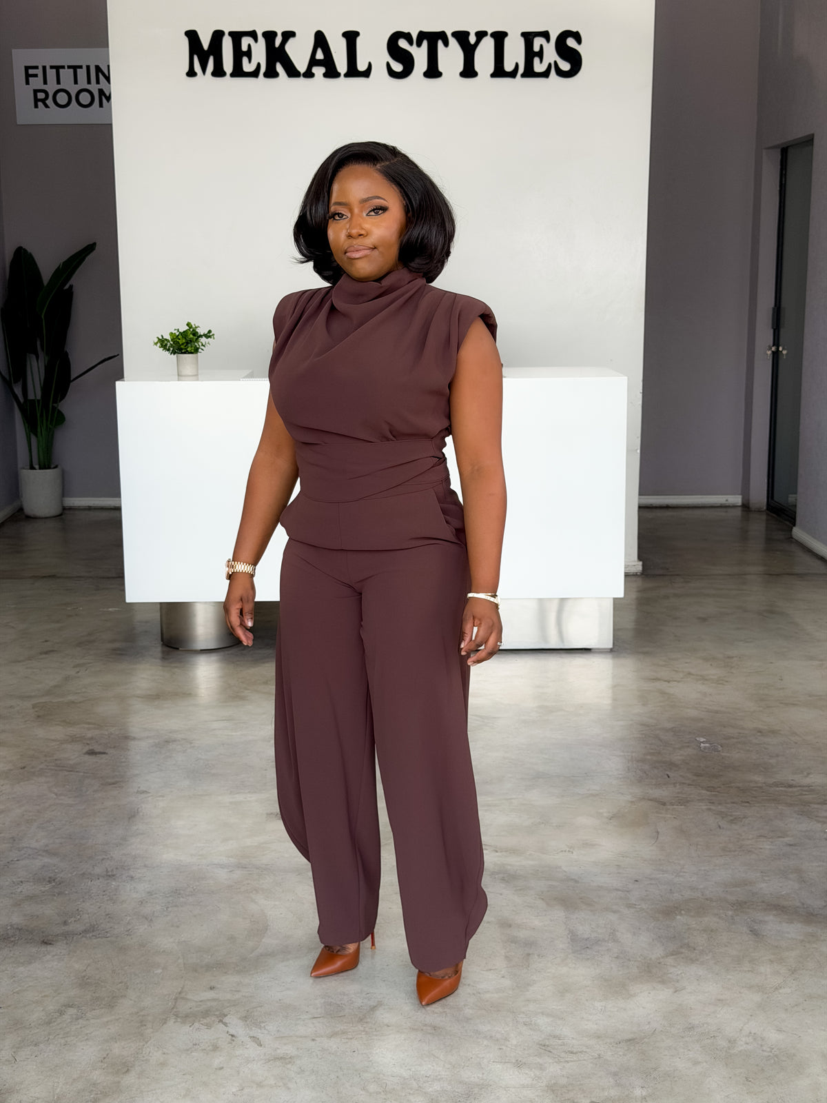 Draped Overlay Palazzo Pant Suit