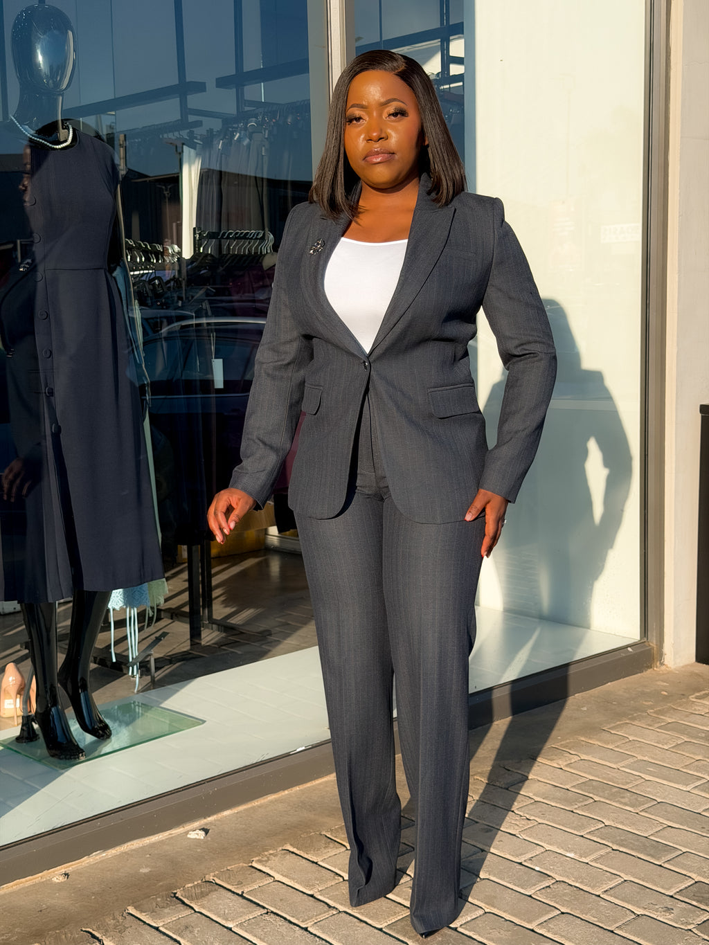 Navy Stripped Pant Suit