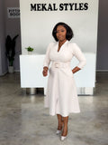 Peach-Cream Belted Dress