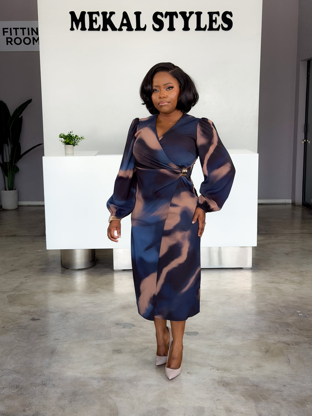 Dye-Print Side Buckle Dress