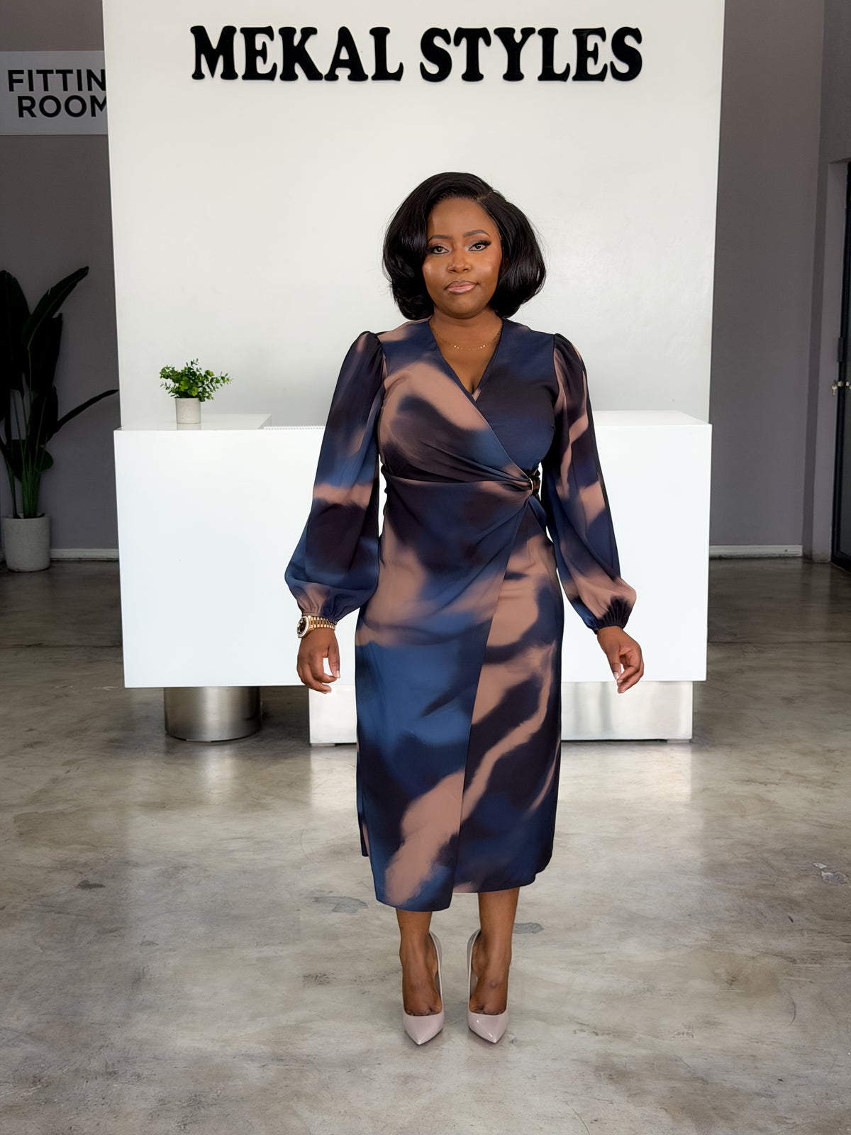 Dye-Print Side Buckle Dress