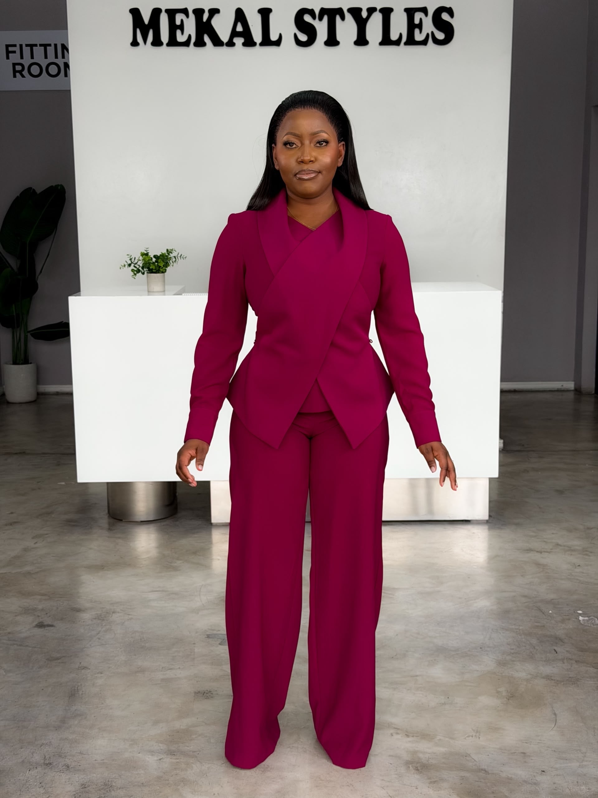 Magenta Chic Straight Pant Suit