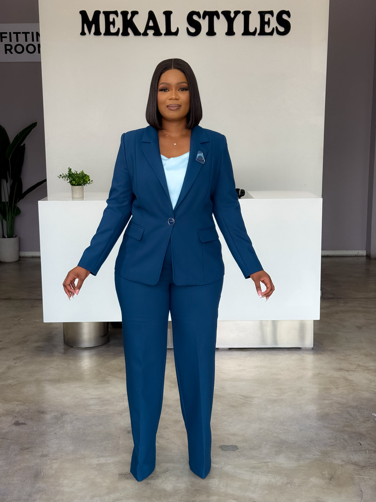 Petrol Straight Pant Suit