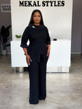 Black Collar Silk Pant Set