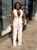 Cream Sleeveless Pant Suit
