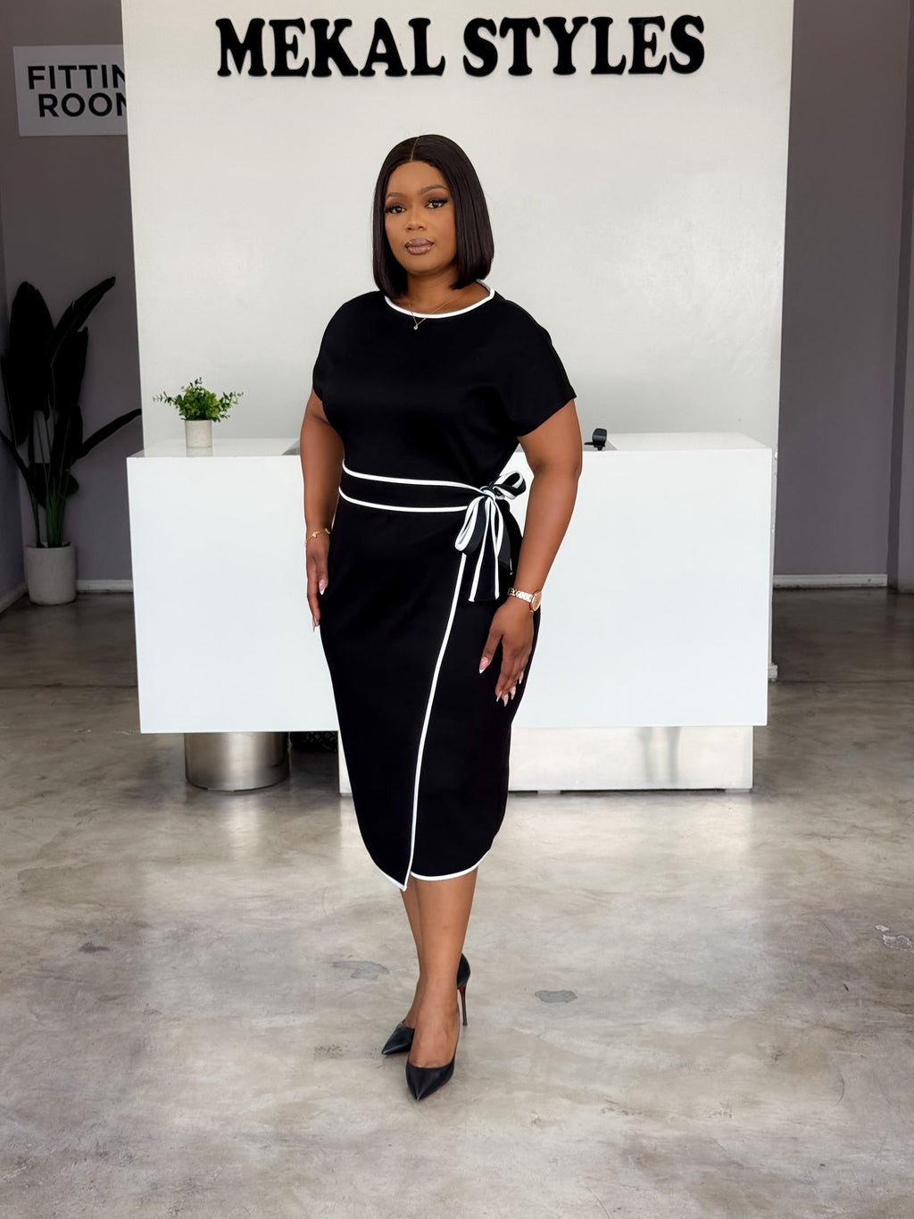 Black-White Lined Knot Dress