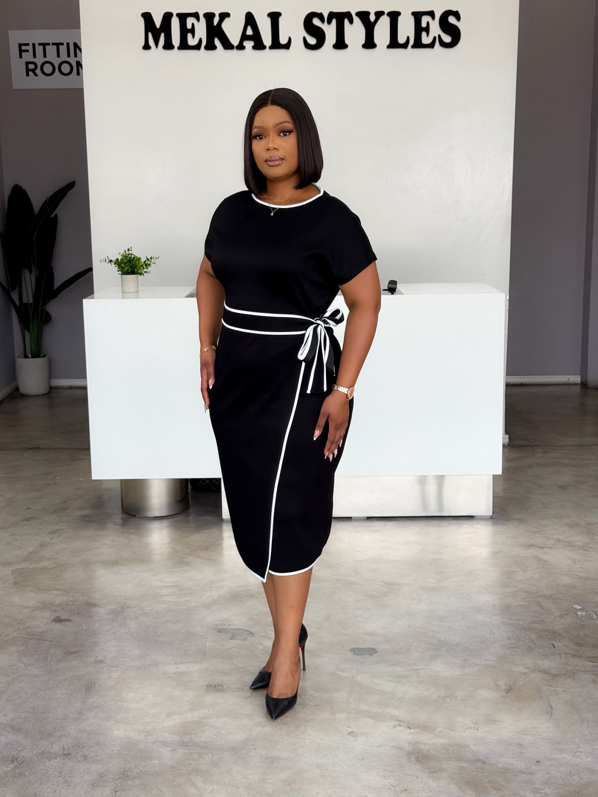 Black-White Lined Knot Dress