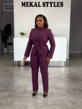 Plum Mandarin Pant Suit.