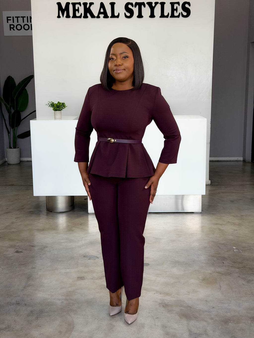 Plum Belted Suit