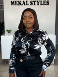 Black Silk Floral Blouse