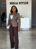 Mocha Plaid Mismatch Pant Suit.