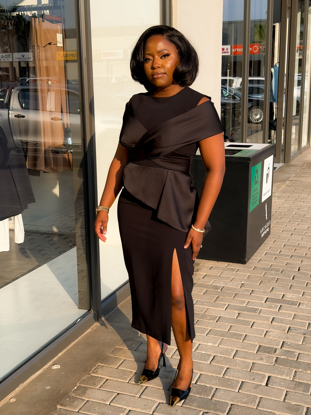Black-Silk Detailed Slit Dress