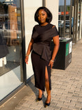 Black-Silk Detailed Slit Dress