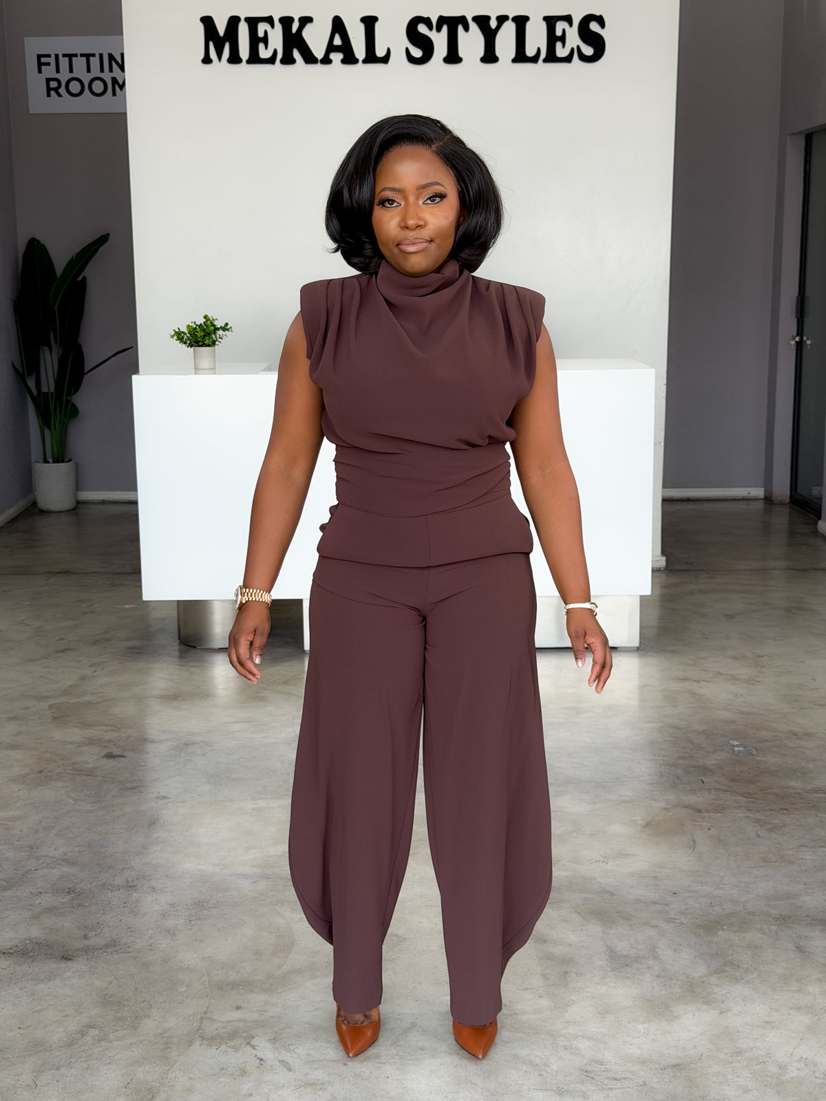 Draped Overlay Palazzo Pant Suit