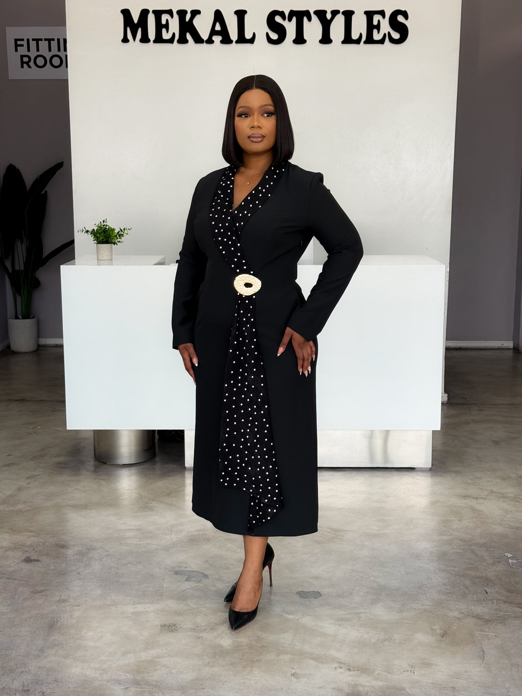 Sleek Black Midi Dress