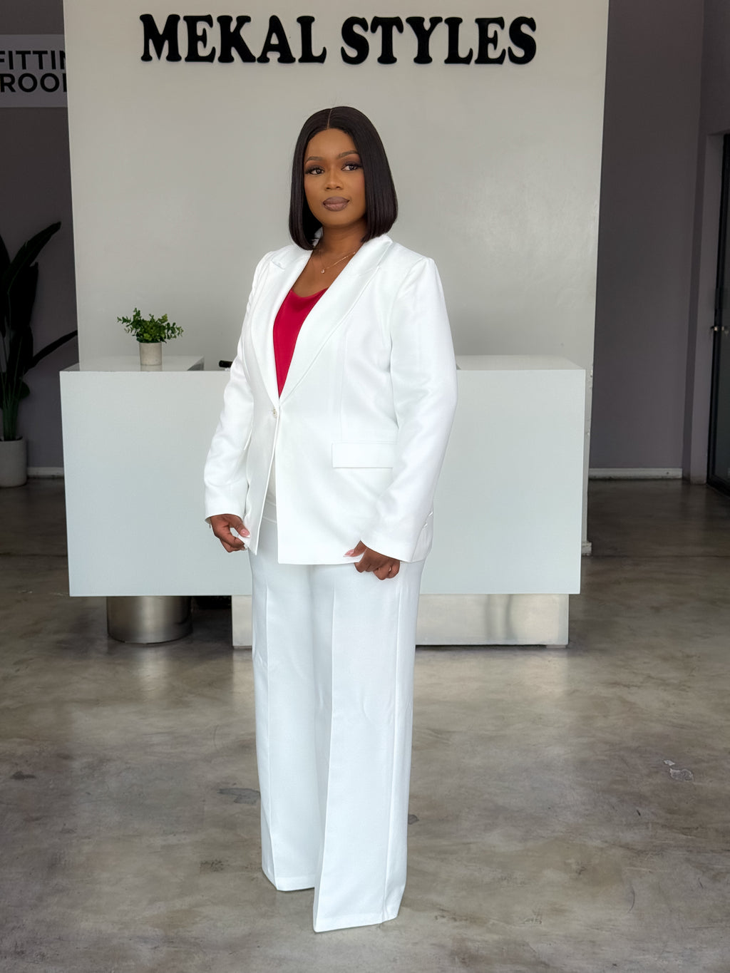White Flap Pocket Straight Pant Suit