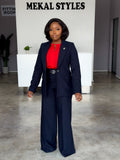Navy Flap Pocket Straight Pant Suit