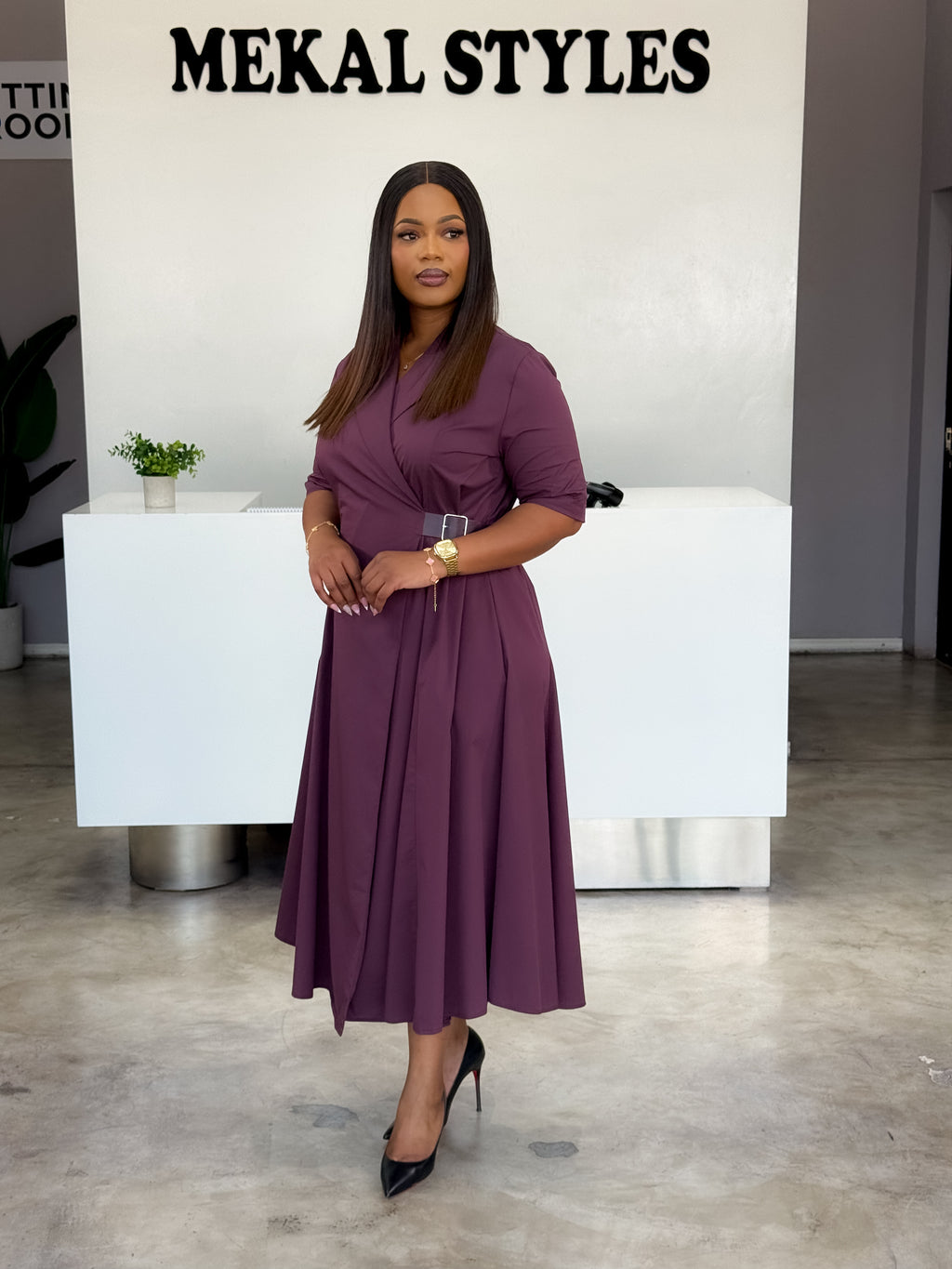Purple Side Buckle Dress