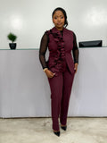 Front Frills Sleeveless Detailed Pant Suit