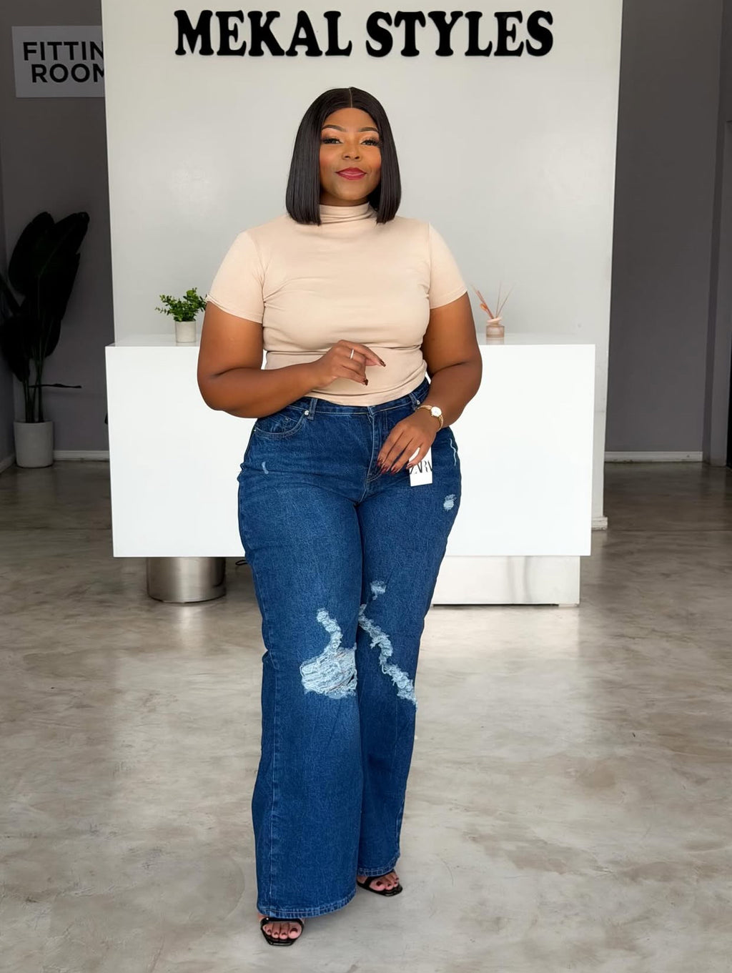 Deep Blue Ripped Straight Jeans