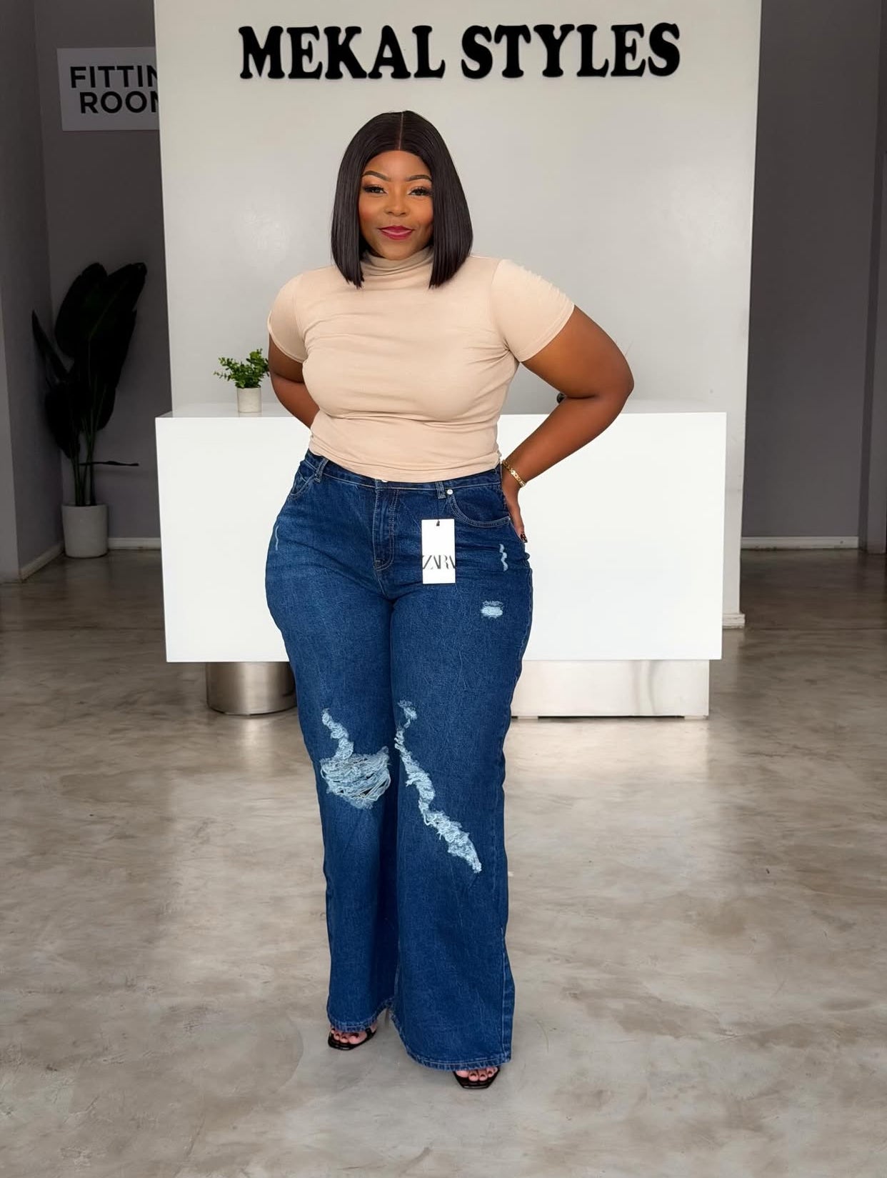 Deep Blue Ripped Straight Jeans