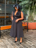Black Sleeveless Belted Dresses.