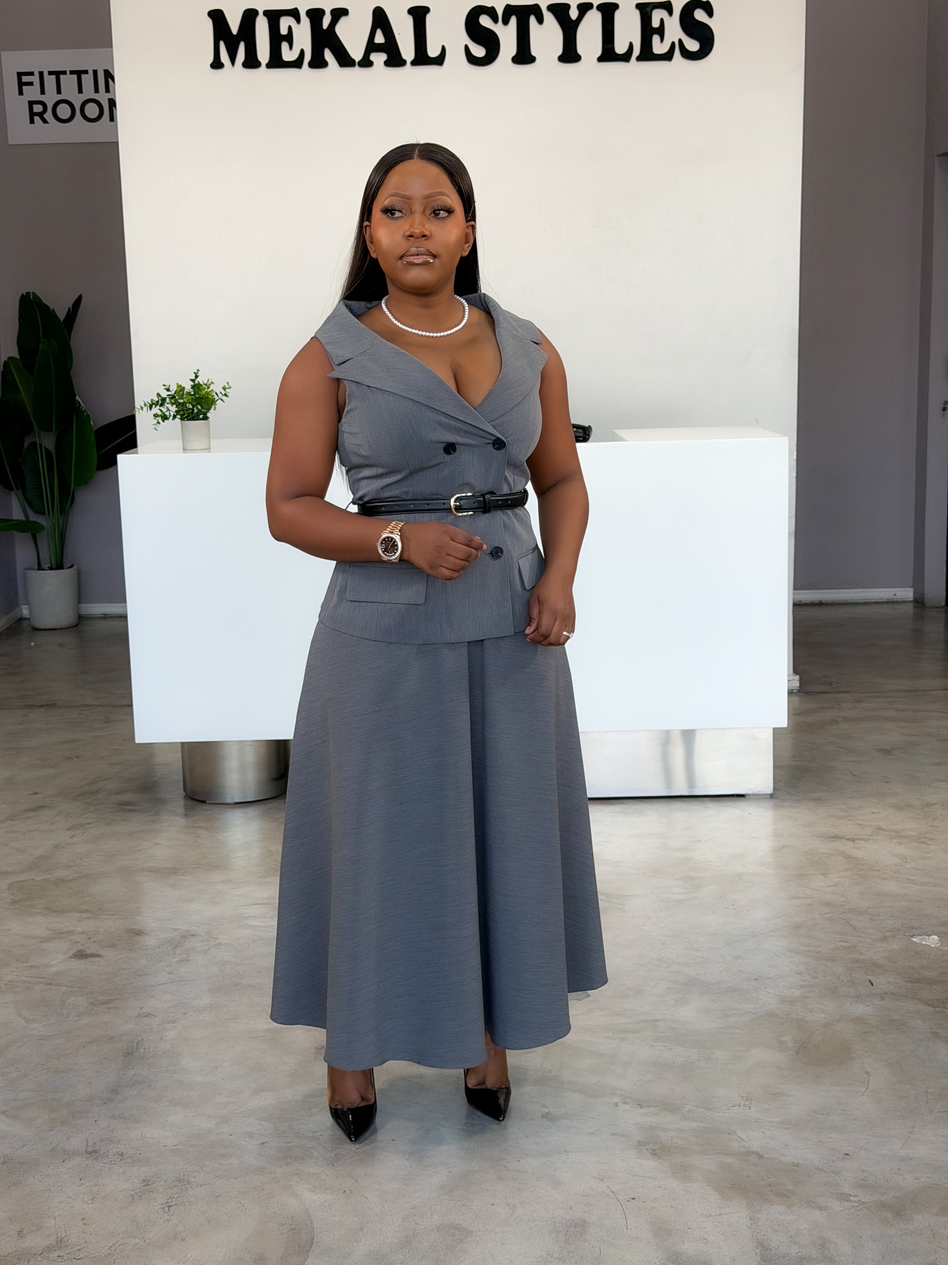 Posh Grey Flared skirt Suit.