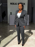 Grey Patched Blazer Pant Suit