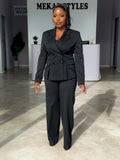 Black Double Breasted Straight Pant Suit