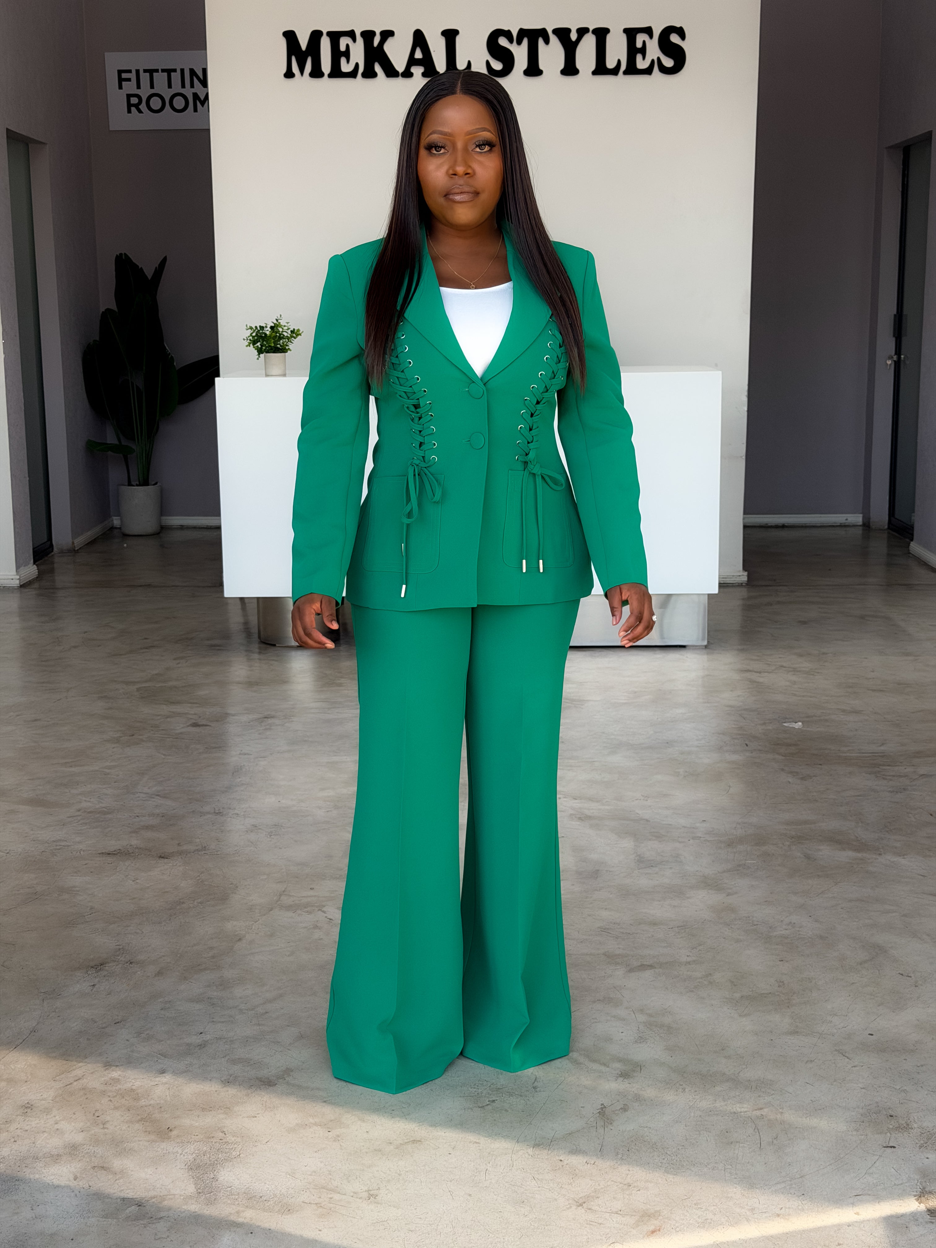 Green Front Lace Pant Suit