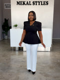 Black-White Peplum Pant Suit