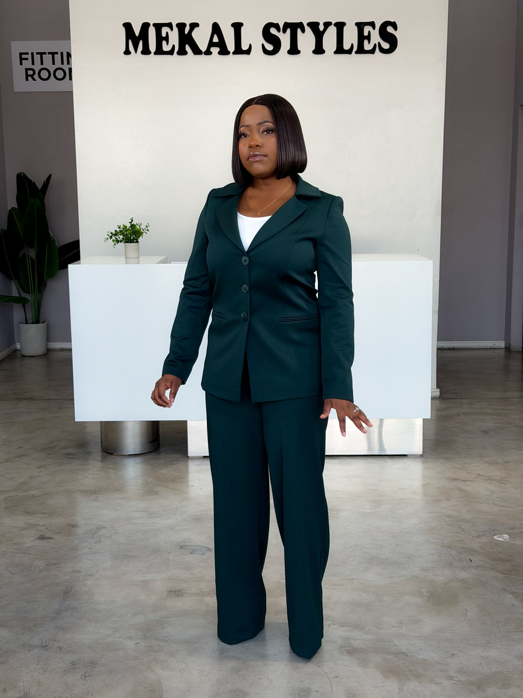 Emerald Green Belted Pant Suit
