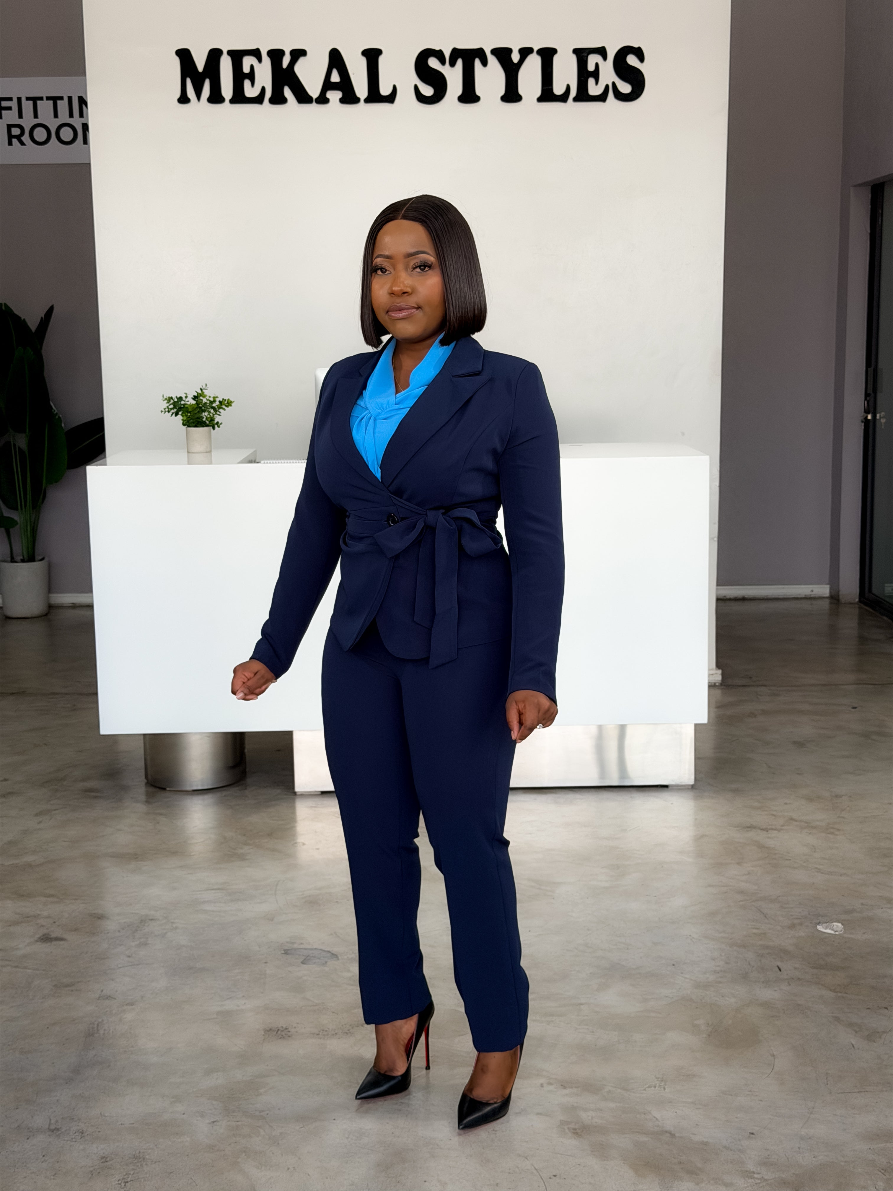 Navy Side Note Blazer Pant Suit